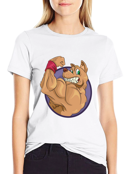 Cartoon Dog Flexing Muscles Graphic T-Shirt