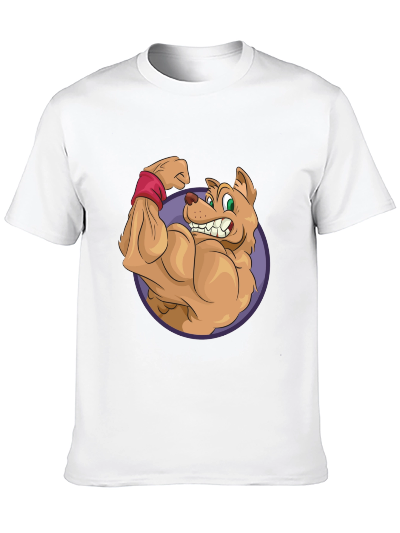 Cartoon Dog Flexing Muscles Graphic T-Shirt