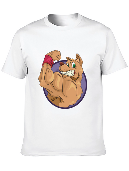 Cartoon Dog Flexing Muscles Graphic T-Shirt