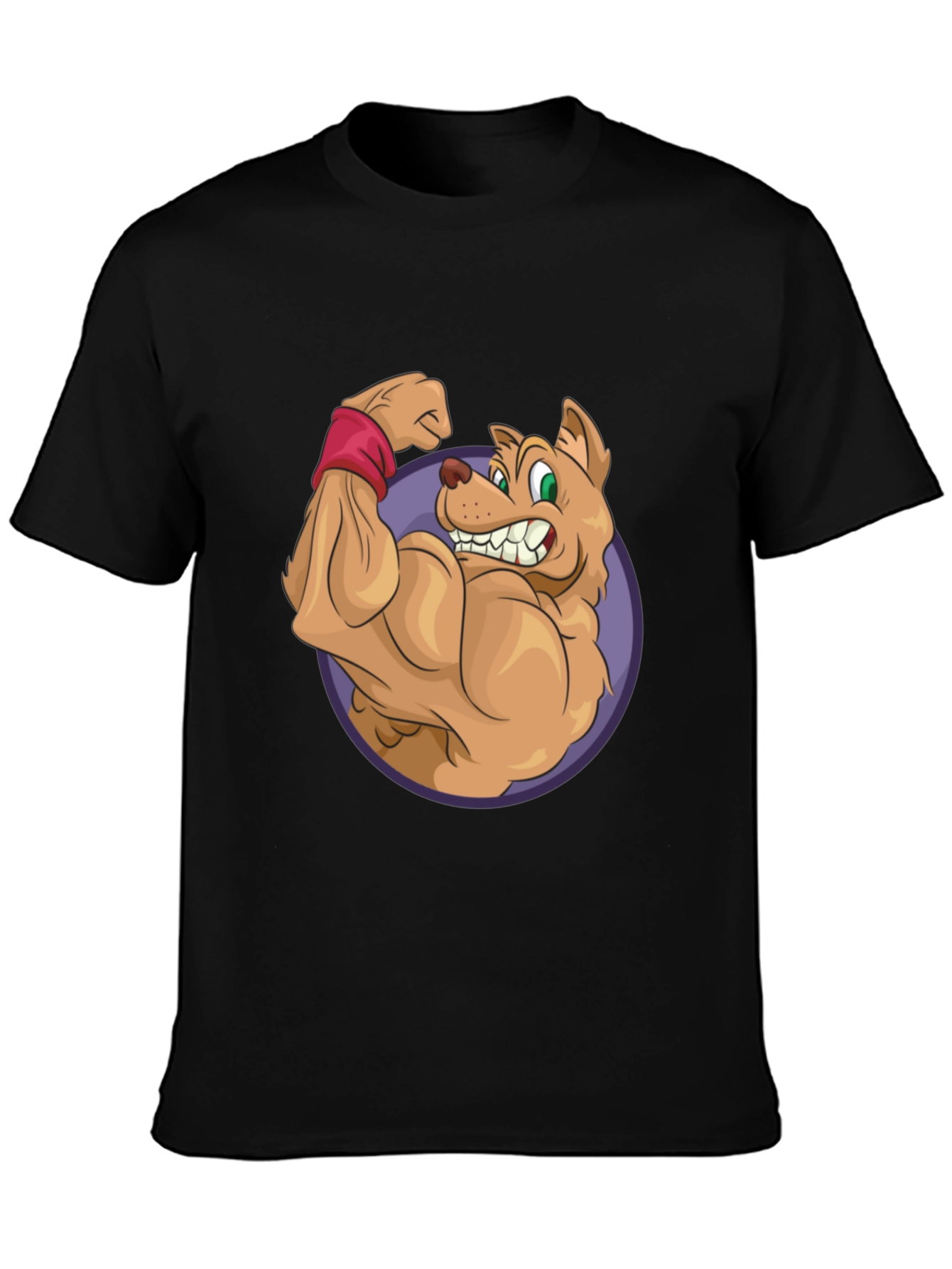 Cartoon Dog Flexing Muscles Graphic T-Shirt