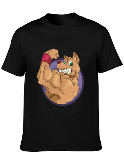 Cartoon Dog Flexing Muscles Graphic T-Shirt