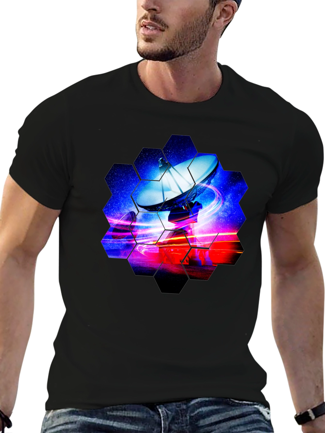 Cosmic Satellite Black T-Shirt