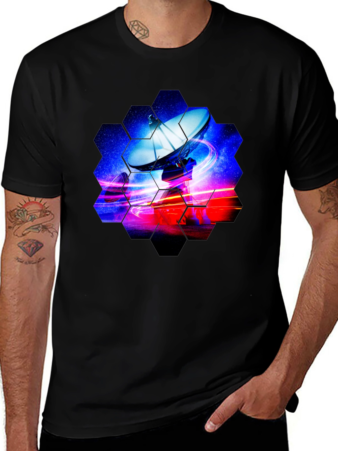 Cosmic Satellite Black T-Shirt