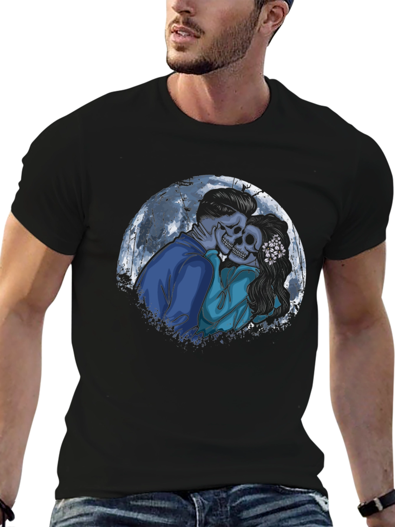 Skeleton Couple Black T-Shirt: Love Never Dies!