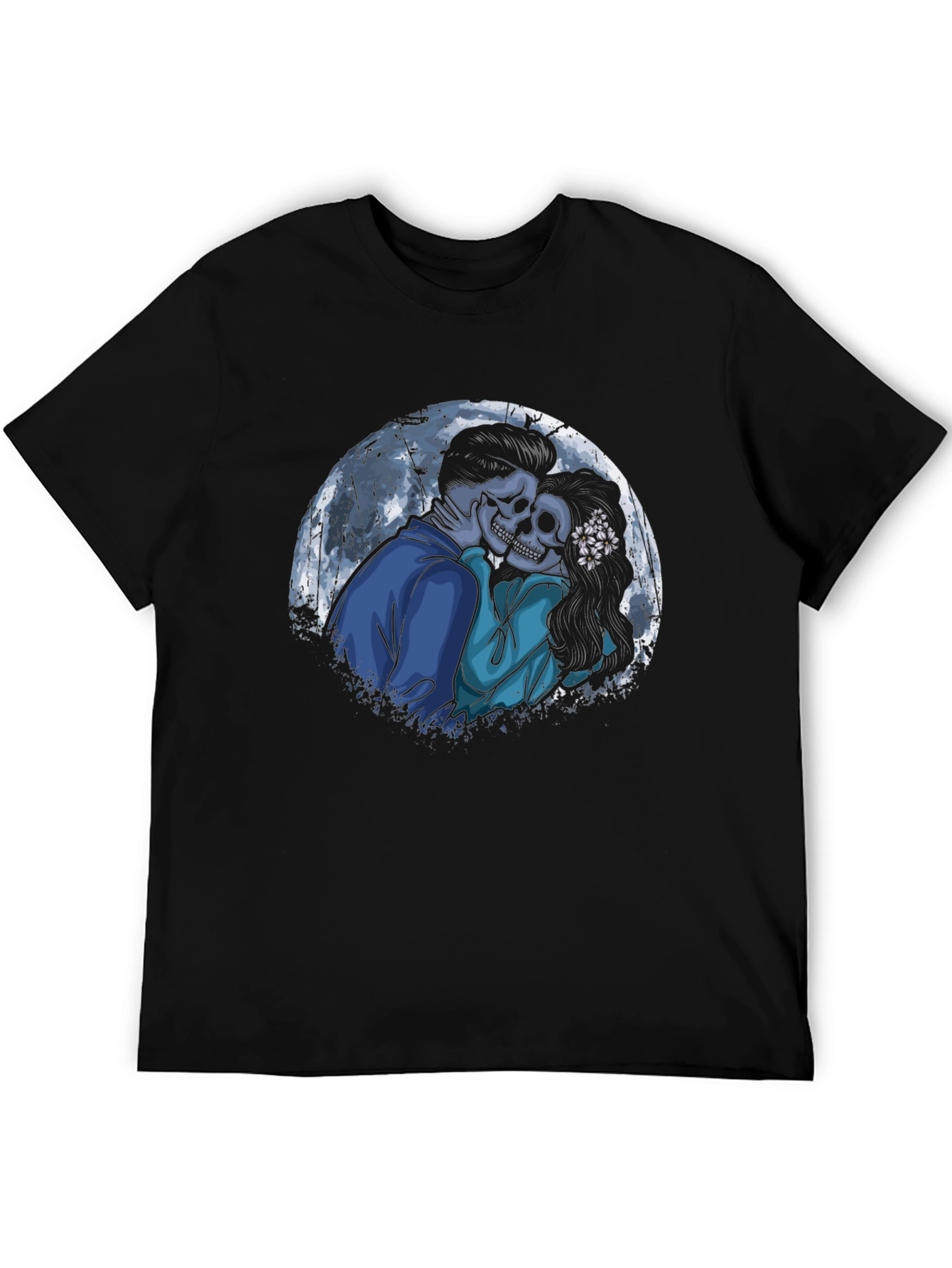 Skeleton Couple Black T-Shirt: Love Never Dies!