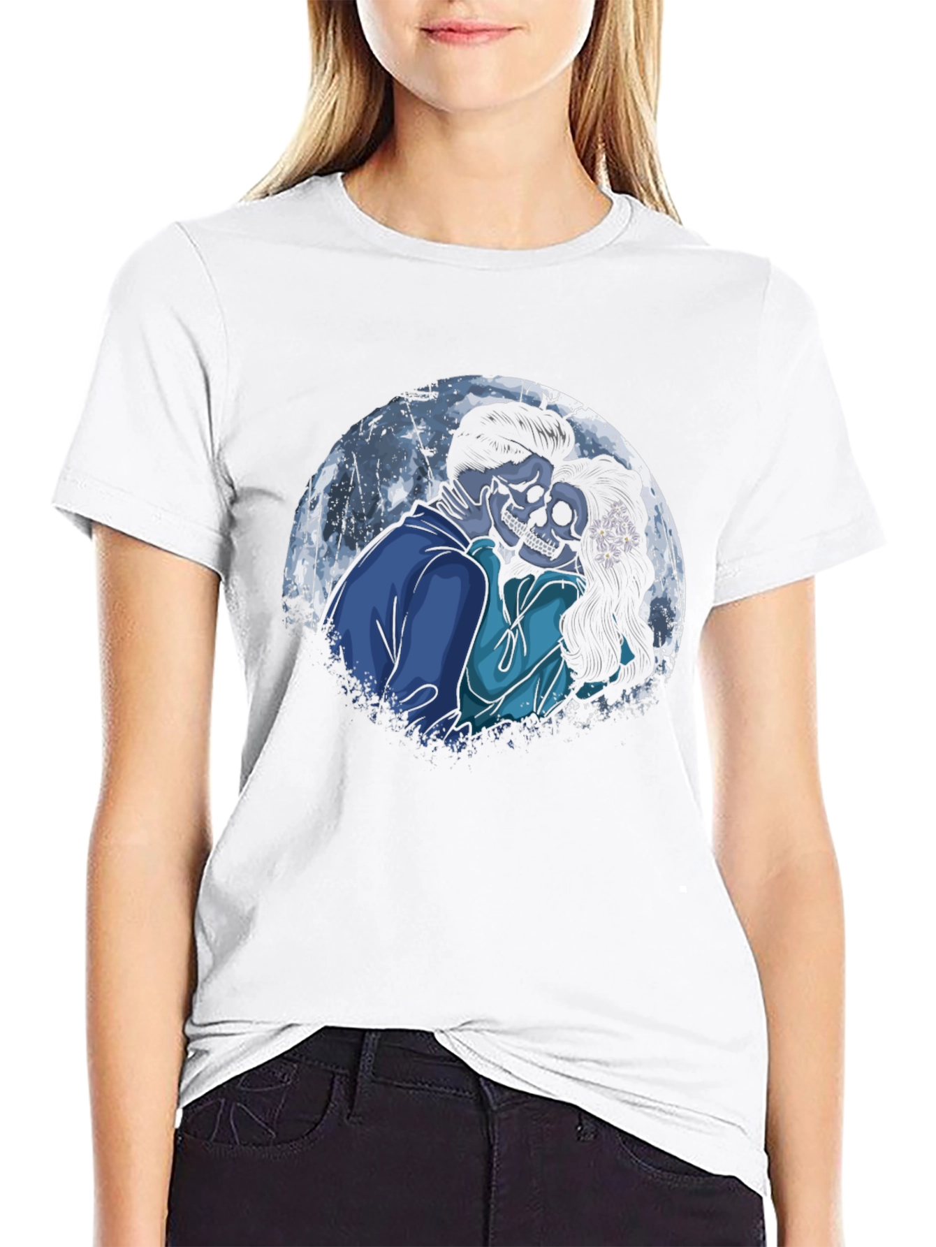 Skeleton Couple Black T-Shirt: Love Never Dies!
