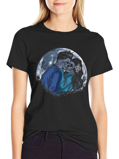 Skeleton Couple Black T-Shirt: Love Never Dies!