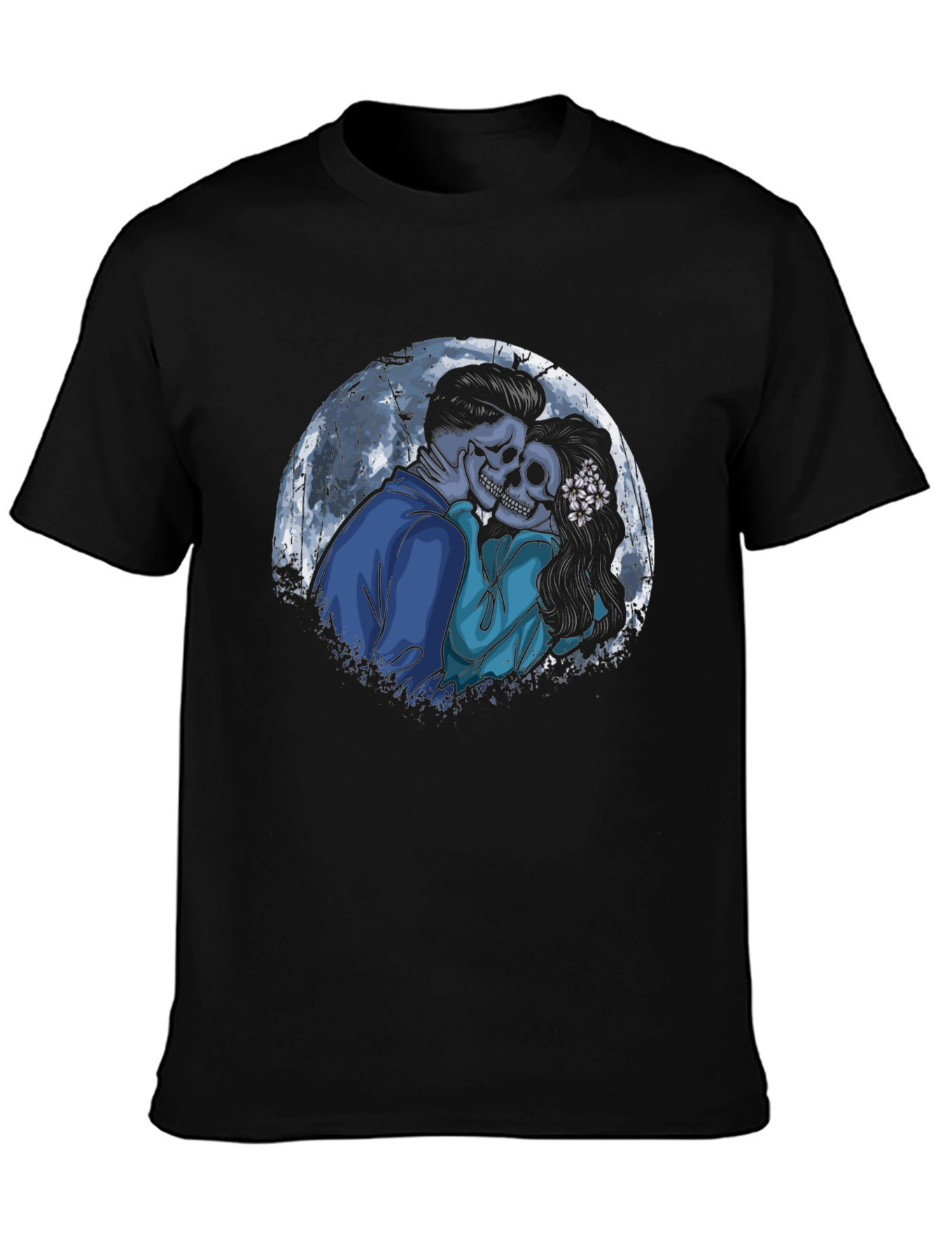 Skeleton Couple Black T-Shirt: Love Never Dies!