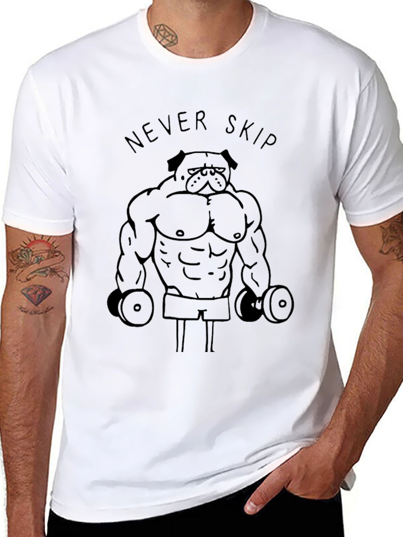 Never Skip Leg Day Weightlifting Pug Mens Black T-Shirt