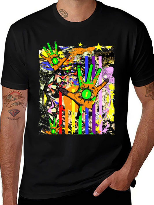 Colorful Hands Graphic Black T-Shirt