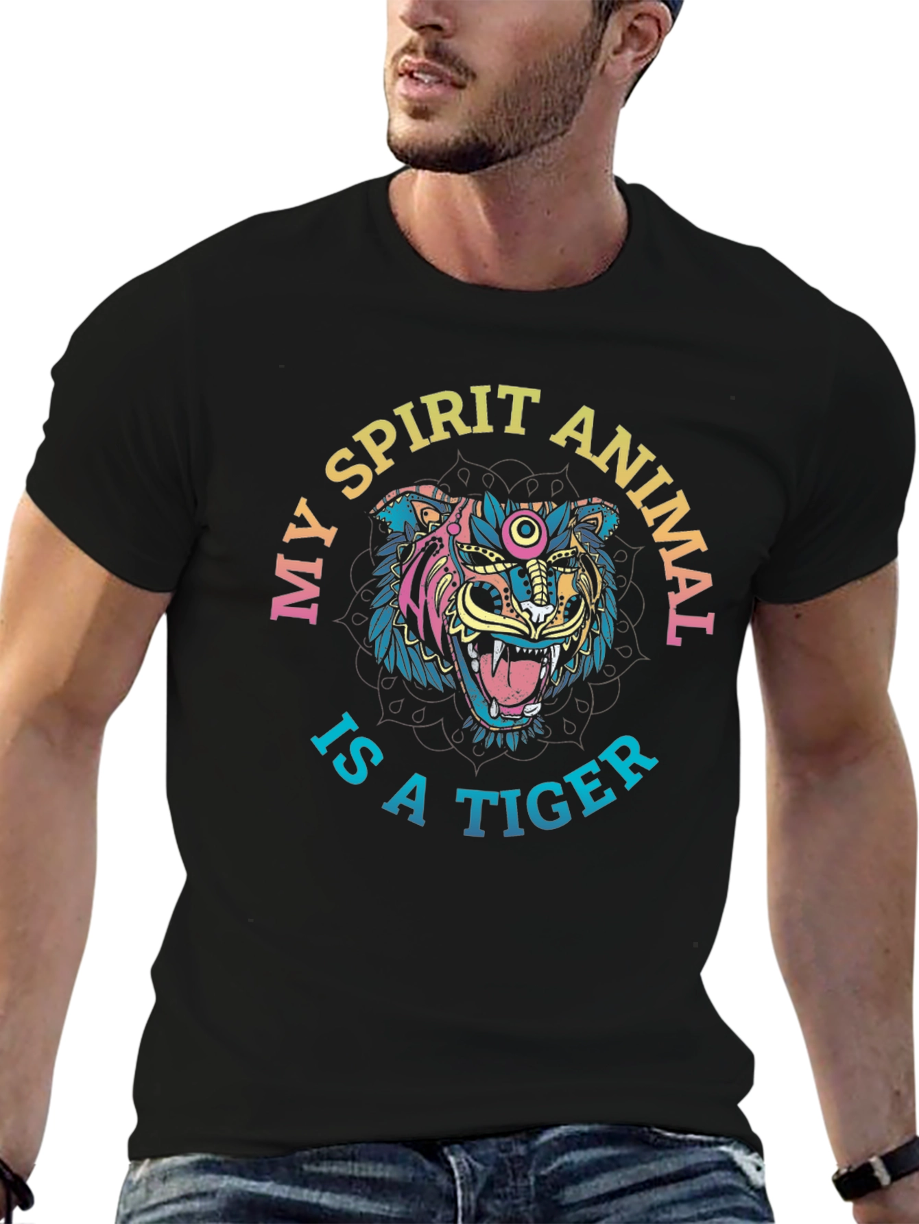 Spirit Animal Tiger Graphic Tee - Mens Black T-Shirt
