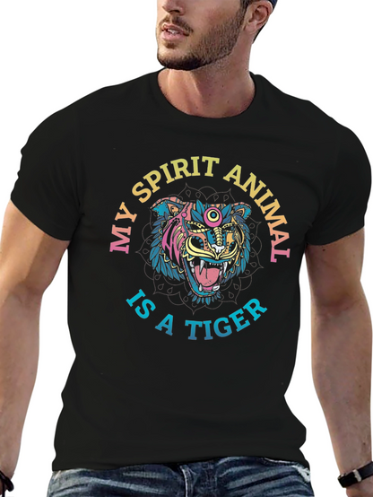 Spirit Animal Tiger Graphic Tee - Mens Black T-Shirt