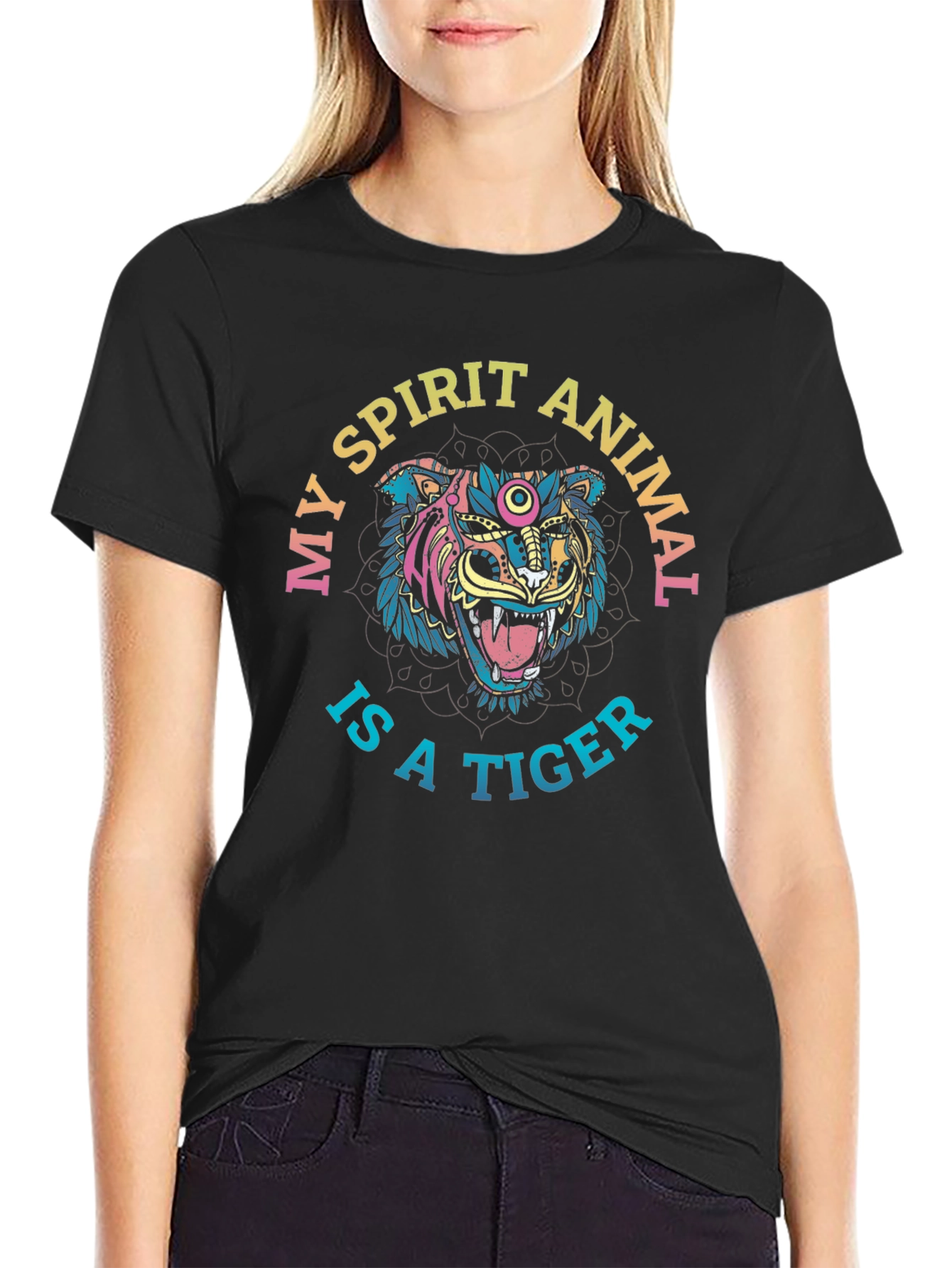 Spirit Animal Tiger Graphic Tee - Mens Black T-Shirt
