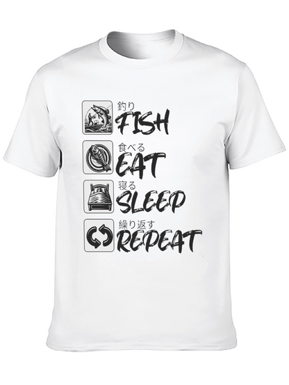 Fish Eat Sleep Repeat Black Graphic Tee