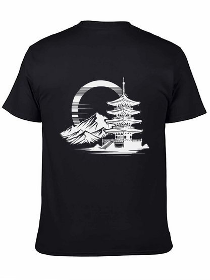 Japanese Pagoda Graphic Tee - Stylish Black T-Shirt