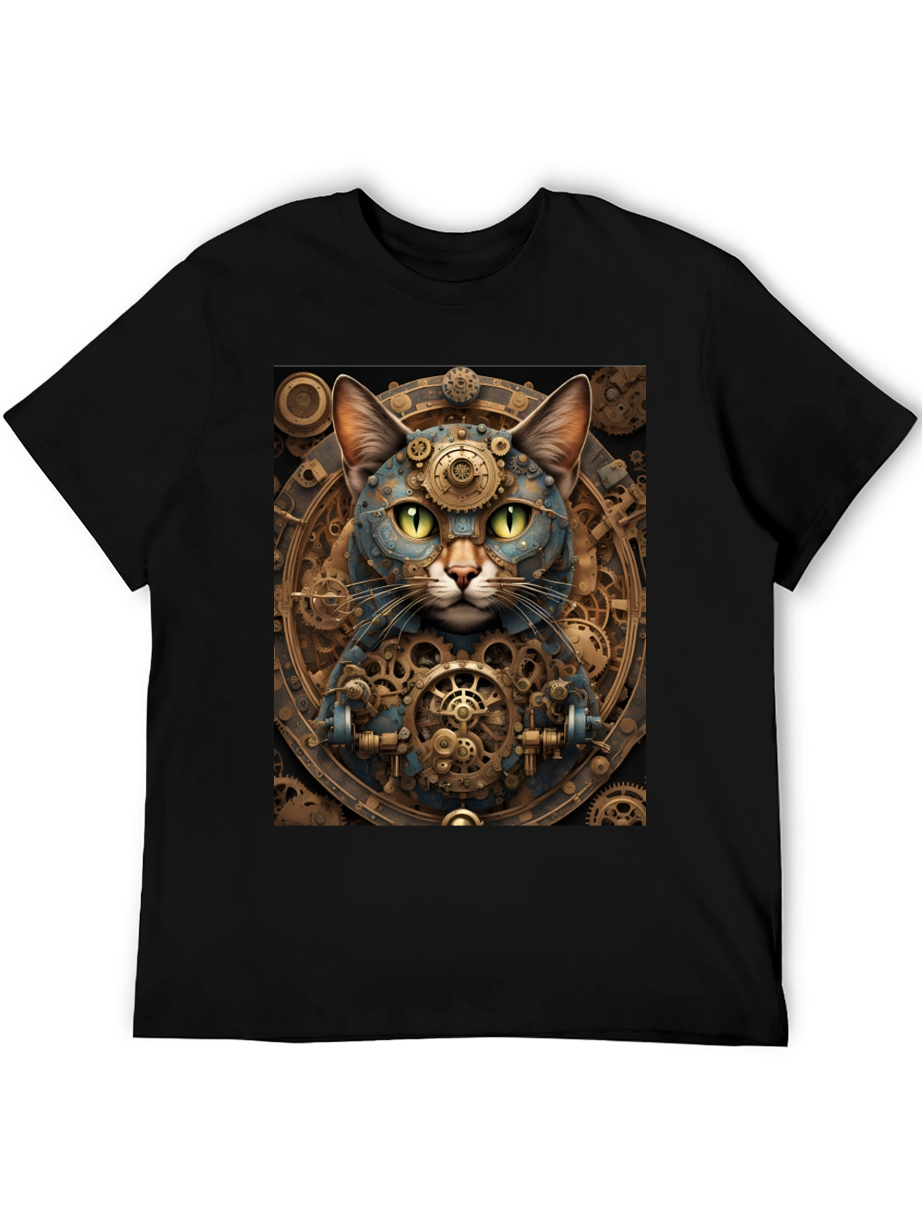 Steampunk Cat Graphic Tee - Cogwork Kitten Design
