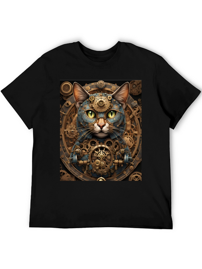 Steampunk Cat Graphic Tee - Cogwork Kitten Design