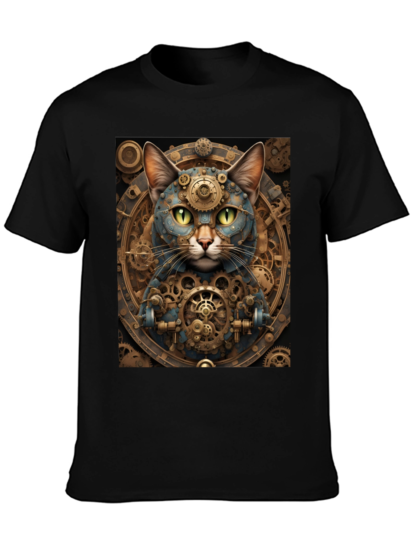 Steampunk Cat Graphic Tee - Cogwork Kitten Design