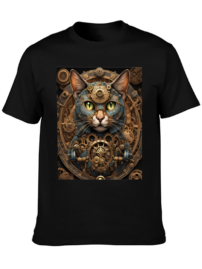 Steampunk Cat Graphic Tee - Cogwork Kitten Design