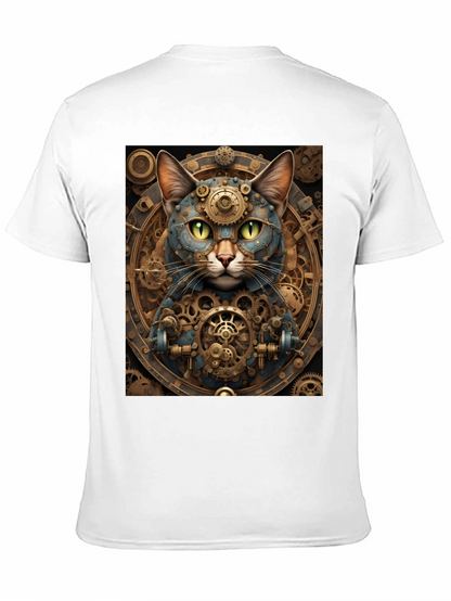 Steampunk Cat Graphic Tee - Cogwork Kitten Design