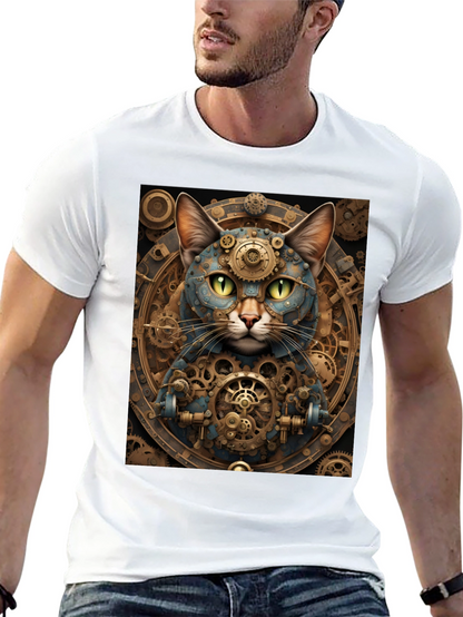 Steampunk Cat Graphic Tee - Cogwork Kitten Design