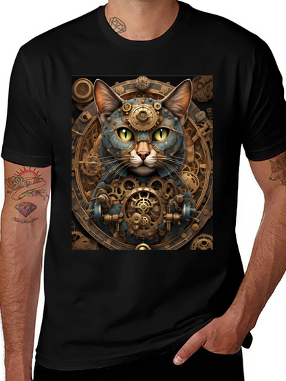 Steampunk Cat Graphic Tee - Cogwork Kitten Design
