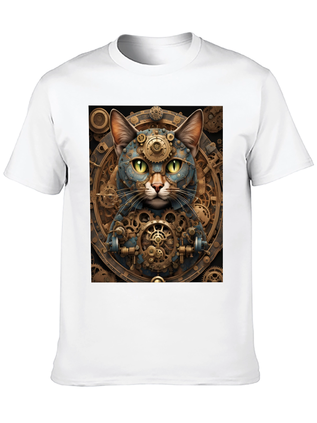 Steampunk Cat Graphic Tee - Cogwork Kitten Design