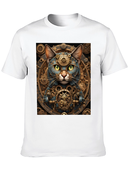 Steampunk Cat Graphic Tee - Cogwork Kitten Design