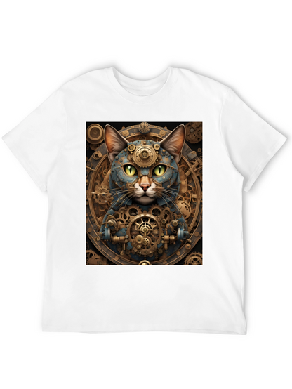 Steampunk Cat Graphic Tee - Cogwork Kitten Design
