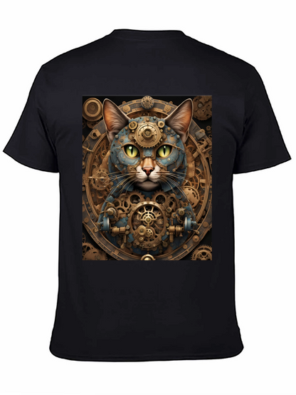 Steampunk Cat Graphic Tee - Cogwork Kitten Design