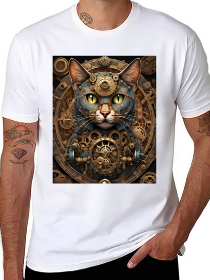 Steampunk Cat Graphic Tee - Cogwork Kitten Design