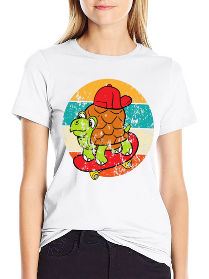Turtle Skateboarder Graphic Tee - Cool Retro Design