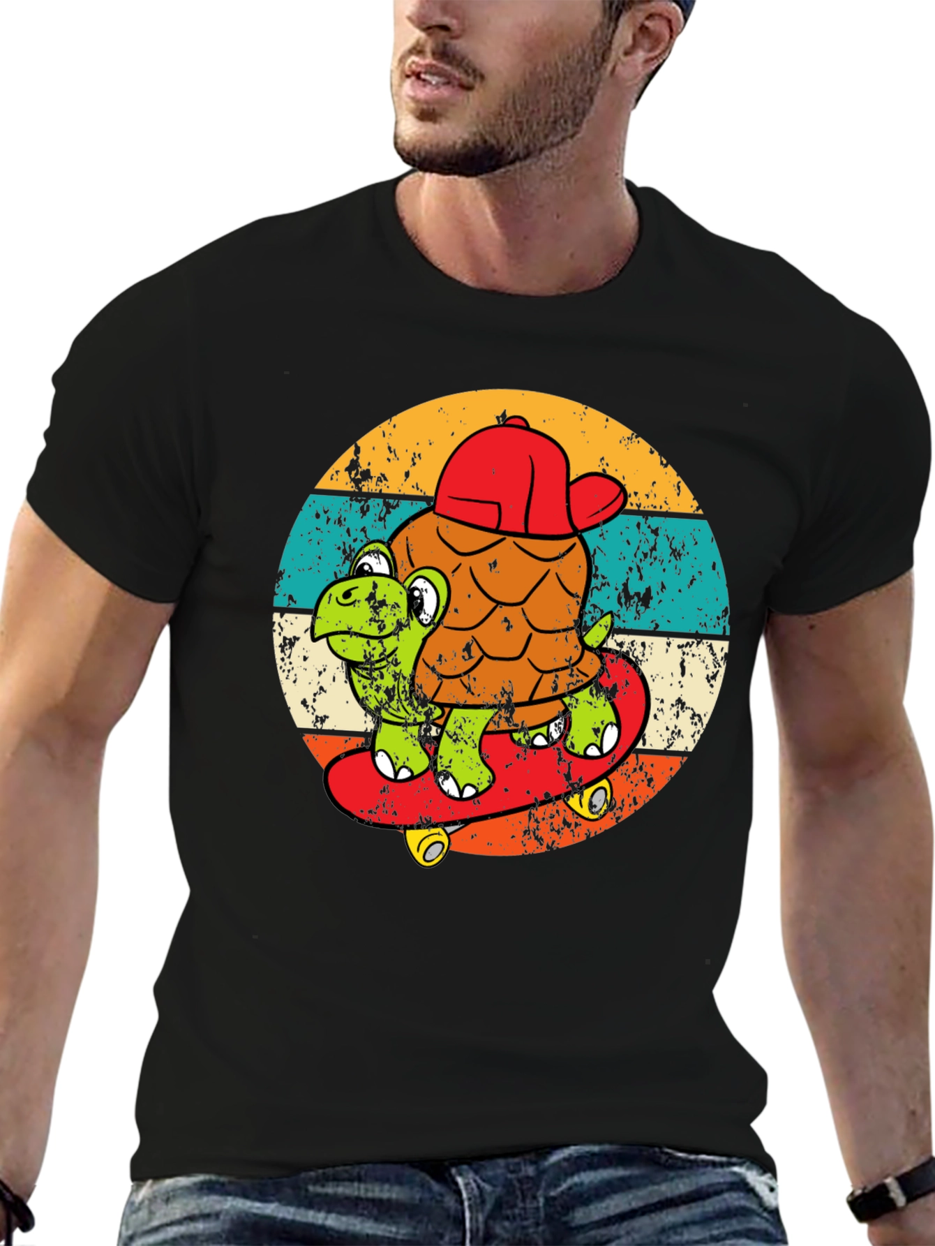 Turtle Skateboarder Graphic Tee - Cool Retro Design