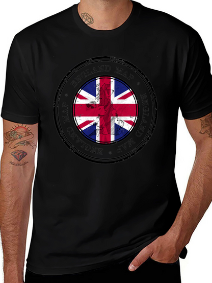 England Map Flag Graphic Tee - Black Cotton T-Shirt