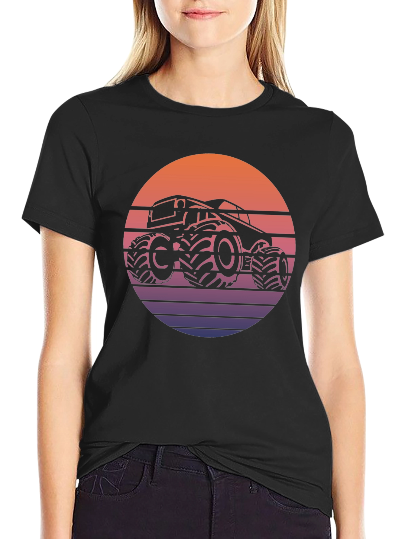 Retro Monster Truck Sunset Graphic T-Shirt