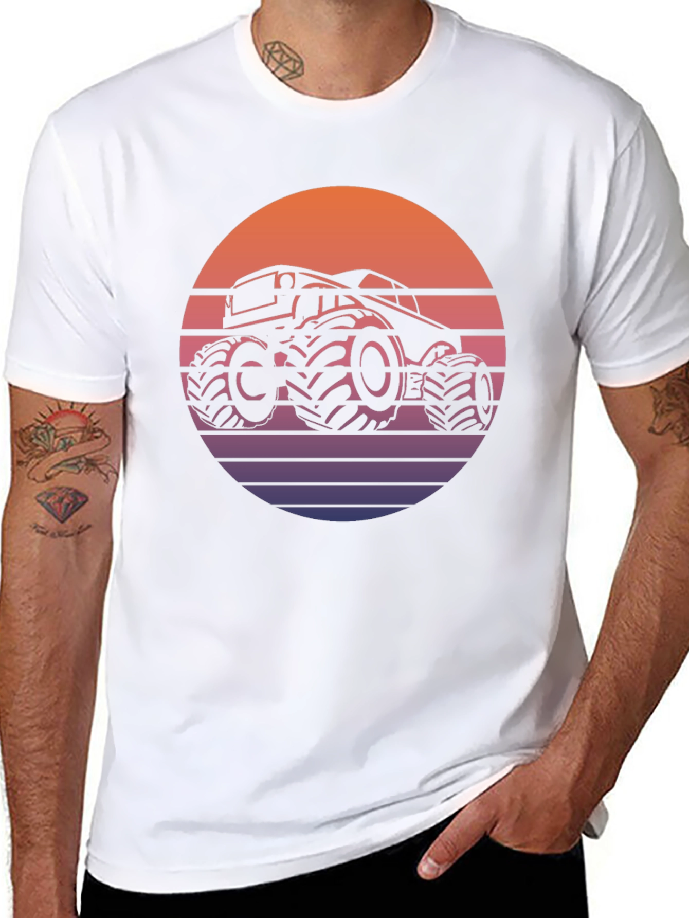 Retro Monster Truck Sunset Graphic T-Shirt