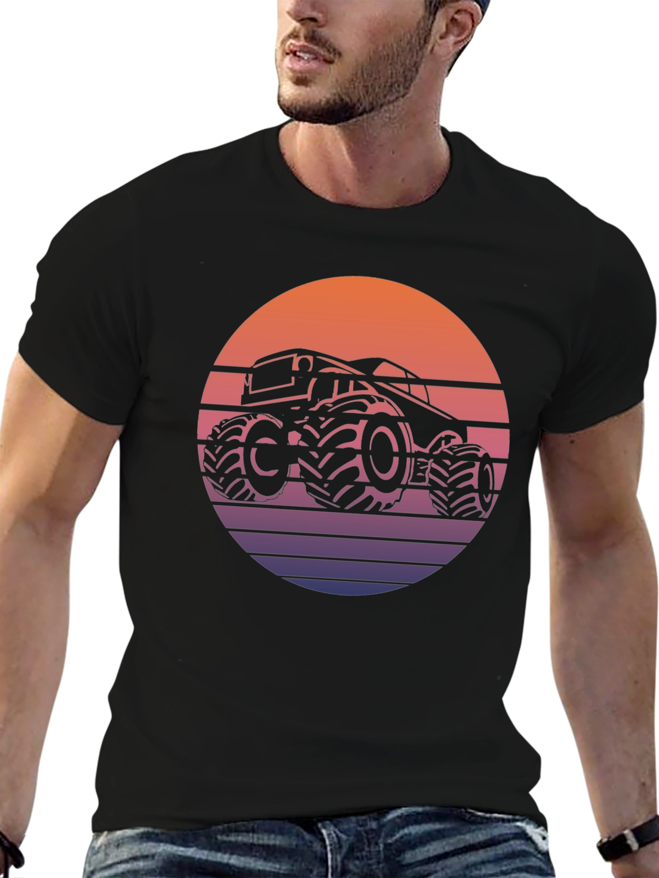 Retro Monster Truck Sunset Graphic T-Shirt