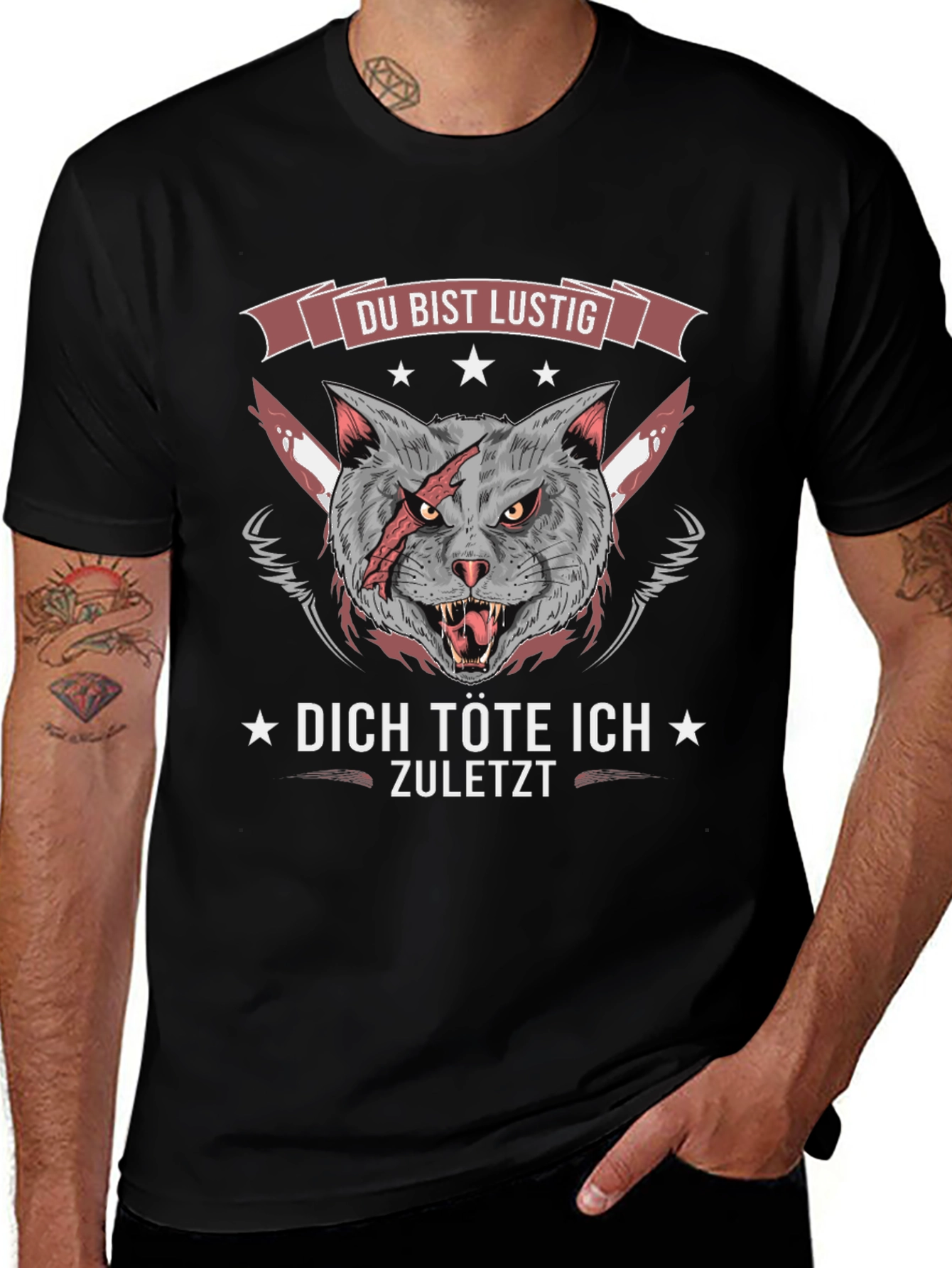 Funny Cat Graphic Tee - Du Bist Lustig