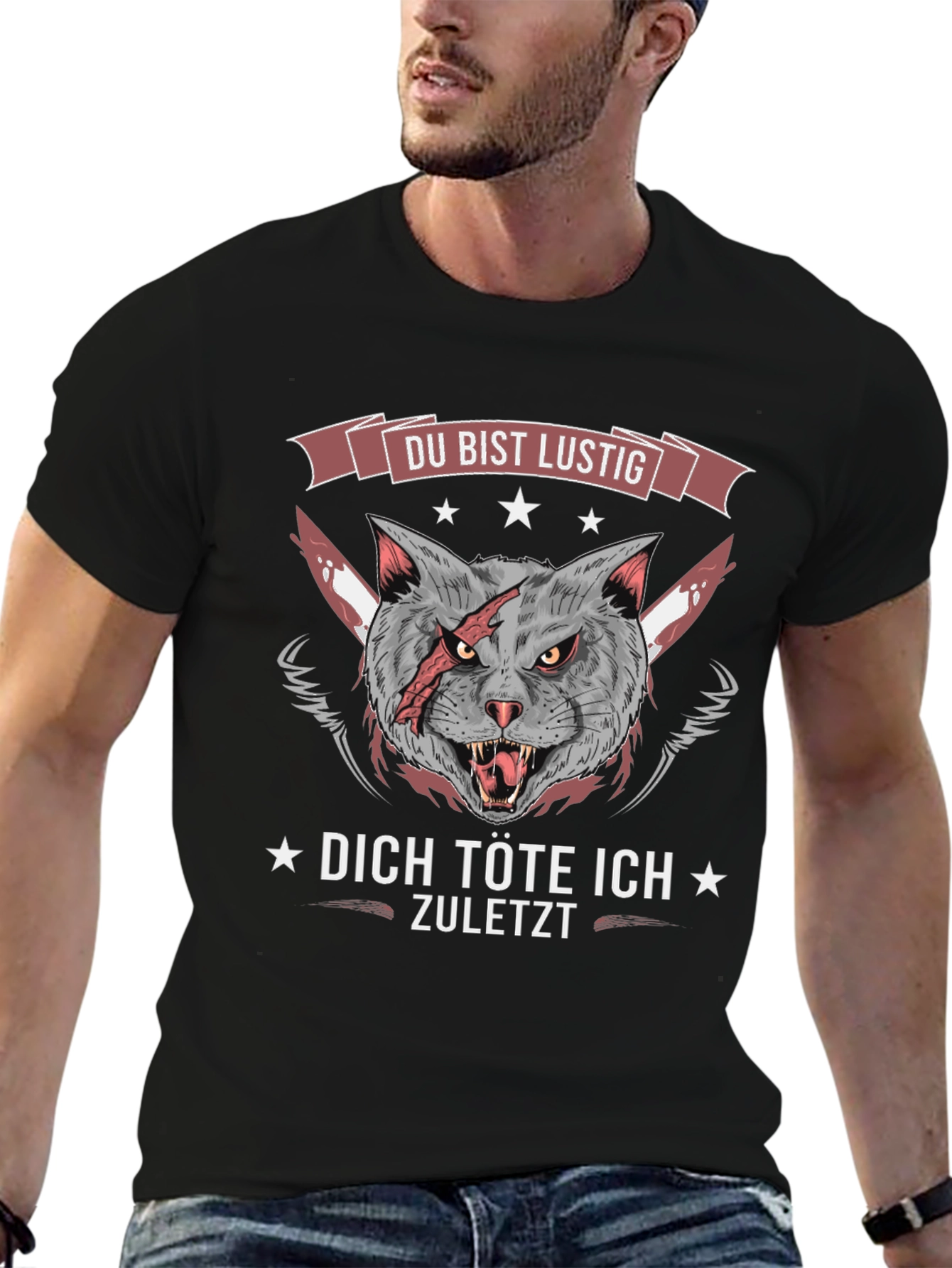 Funny Cat Graphic Tee - Du Bist Lustig