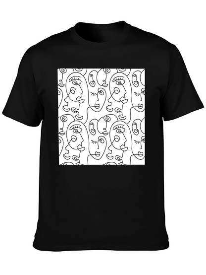 Abstract Face Line Art T-Shirt - Stylish Graphic Tee