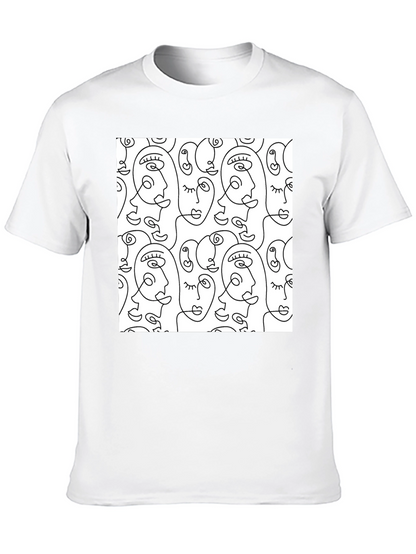 Abstract Face Line Art T-Shirt - Stylish Graphic Tee
