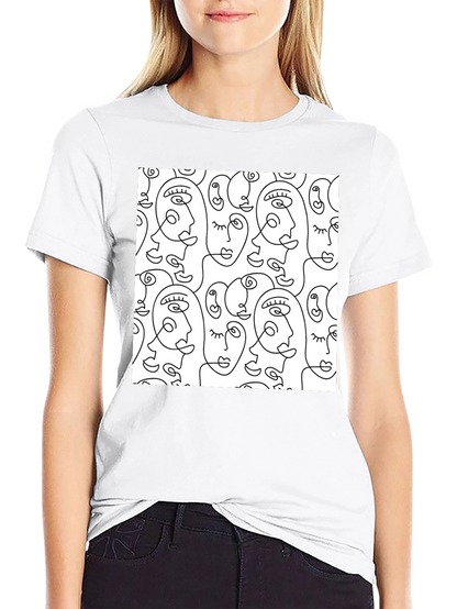 Abstract Face Line Art T-Shirt - Stylish Graphic Tee