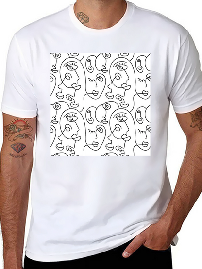 Abstract Face Line Art T-Shirt - Stylish Graphic Tee