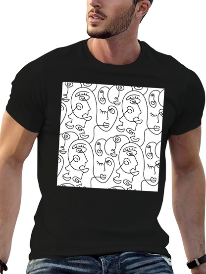 Abstract Face Line Art T-Shirt - Stylish Graphic Tee
