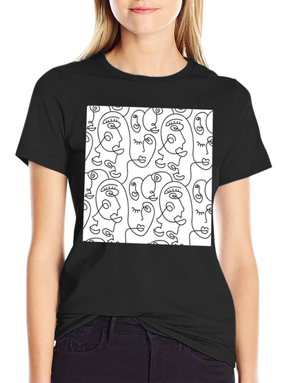 Abstract Face Line Art T-Shirt - Stylish Graphic Tee