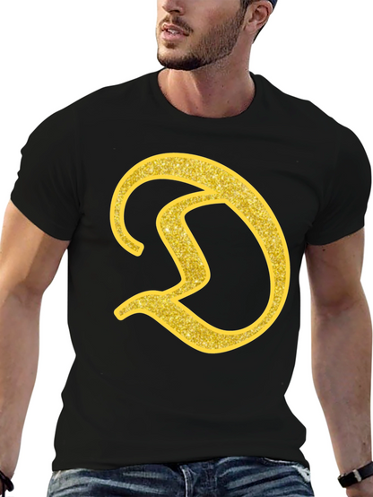 Gold Letter D on Black T-Shirt