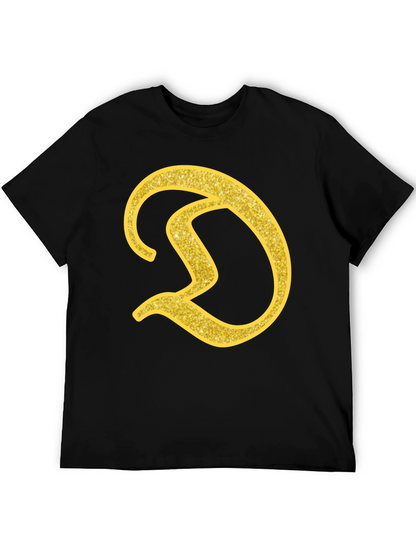 Gold Letter D on Black T-Shirt