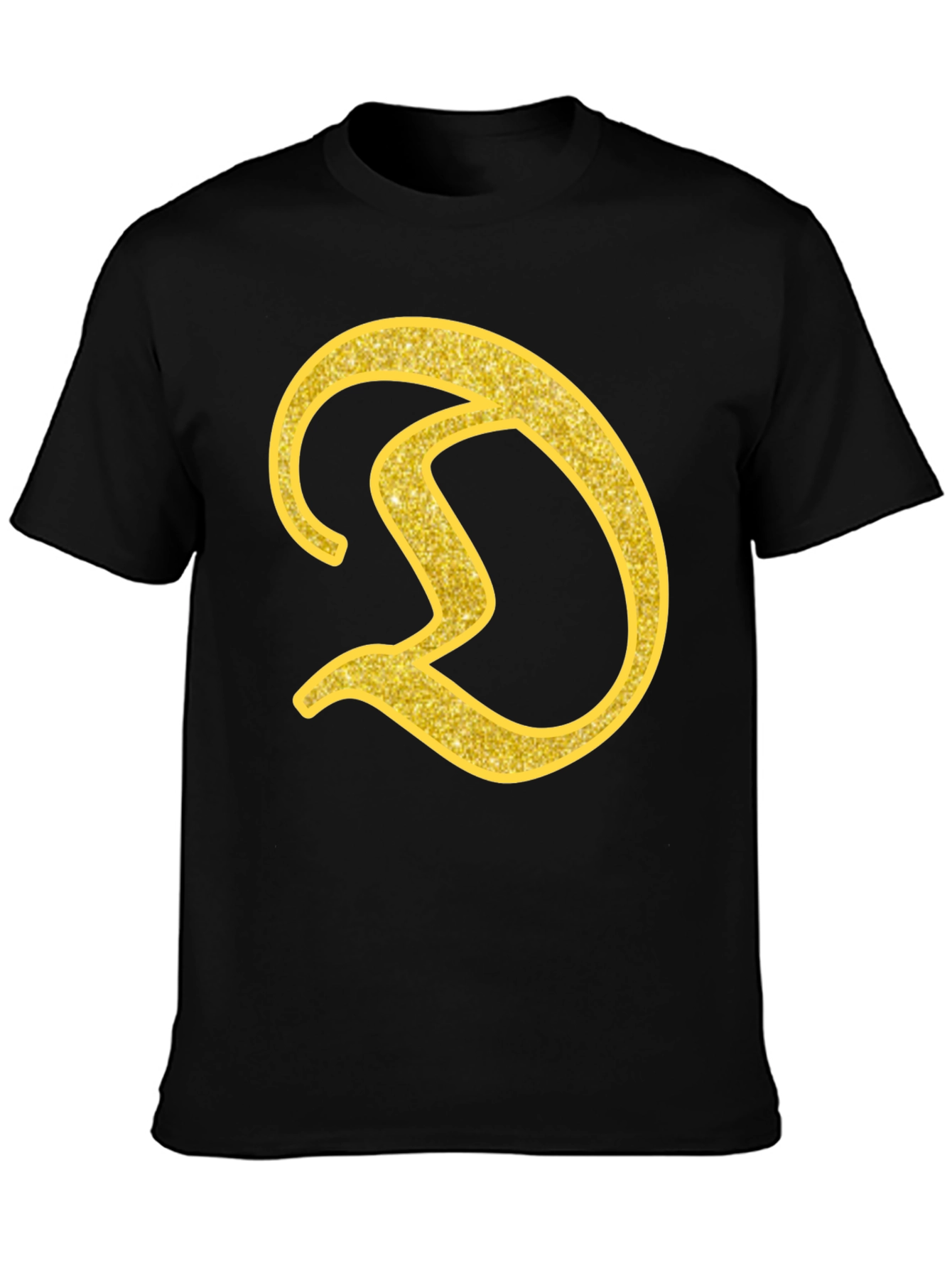 Gold Letter D on Black T-Shirt