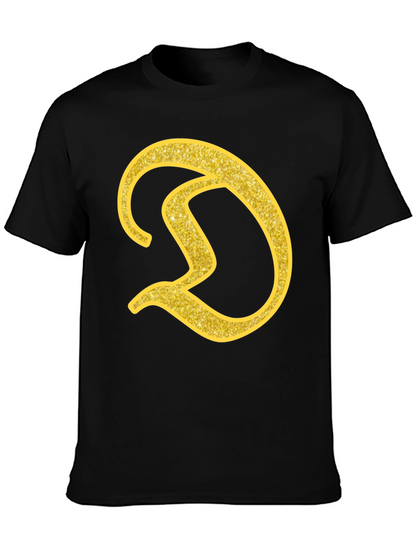 Gold Letter D on Black T-Shirt