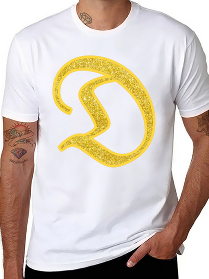 Gold Letter D on Black T-Shirt